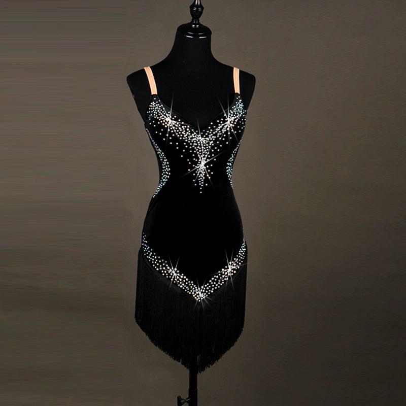 Silk sling Latin Dance Costume Liusu Latin dance competition dress for female adults - Moderndancedress.com