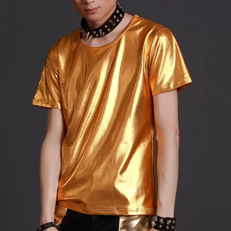 Night Club Short Sleeve Jazz Dance Tops For Men Bar Dj Dancers Male Round Neck SLim Fit Singer T-Shirt Stage Wear - Moderndancedress.com