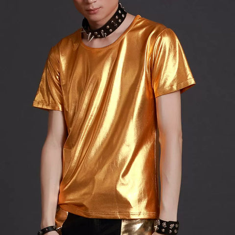 Night Club Short Sleeve Jazz Dance Tops For Men Bar Dj Dancers Male Round Neck SLim Fit Singer T-Shirt Stage Wear - Moderndancedress.com