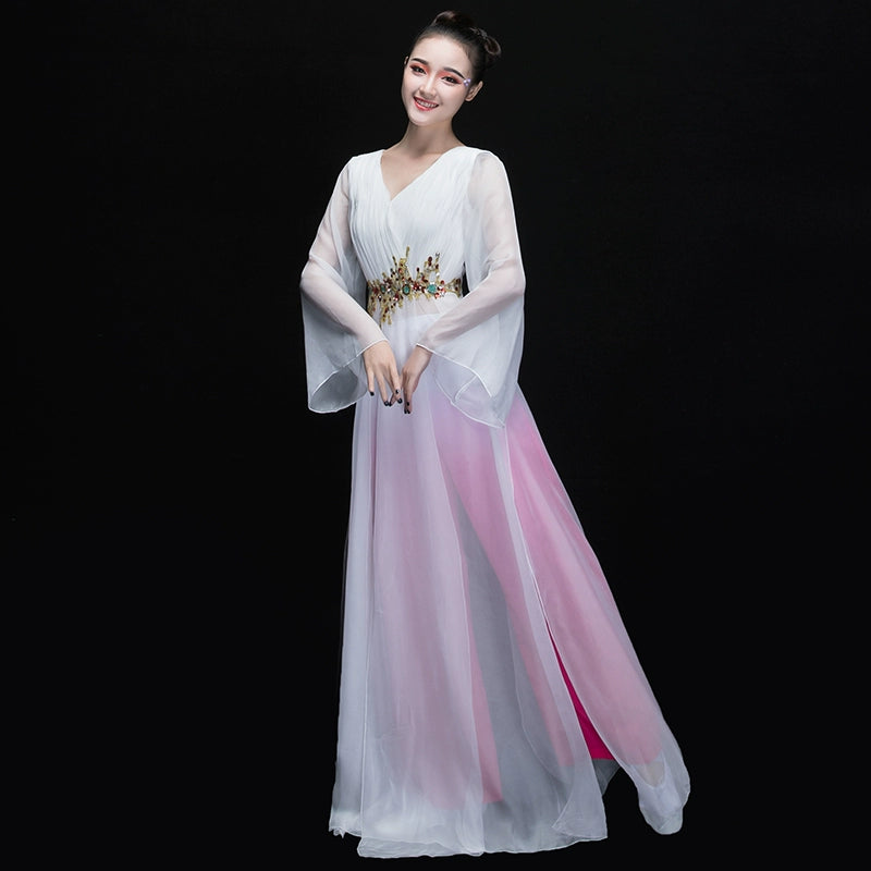 Chinese Folk Dance Costumes Classical Dance Costume Chinese Style Modern Dance Costume Fan Chorus Long Skirt Fairy Adult - Moderndancedress.com