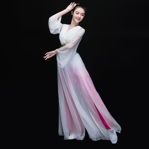 Chinese Folk Dance Costumes Classical Dance Costume Performing Dresses Women&amp;apos;s Water Sleeve Fan Dance Chorus Dresses Modern Dance Adults