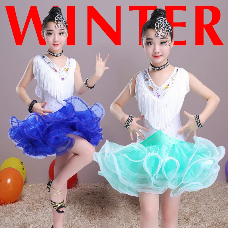 Children's fringed Latin dance skirt children's children's Latin dance dress game performance clothing new tassels pettiskirt - Moderndancedress.com