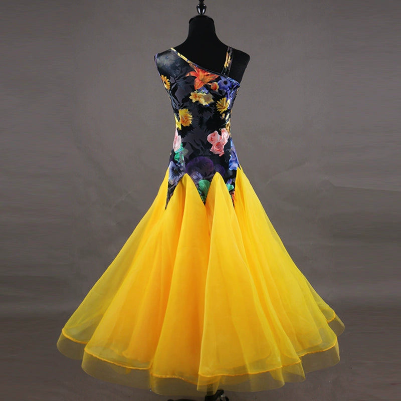 Ballroom Dance Dresses Slant shoulder burnt velvet modern dance performance dress National Standard Dance Dress social dance competition costume - Moderndancedress.com