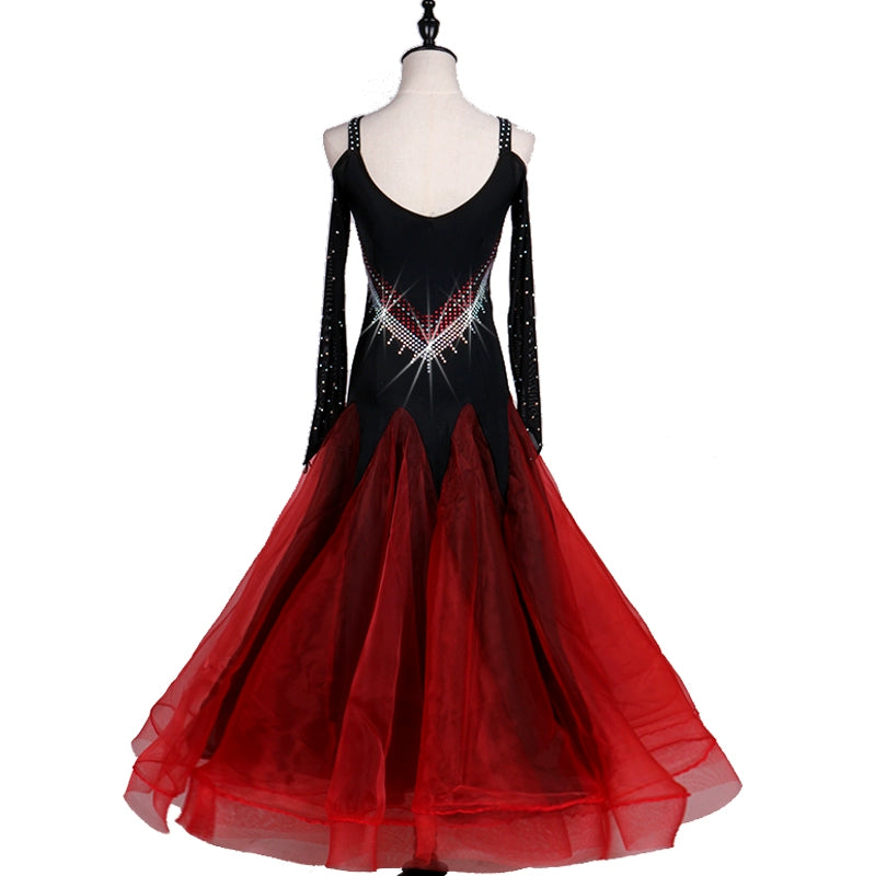 Ballroom Dance Dresses Show shoulder long sleeve modern skirt high-grade national standard dance dress competition performance dress Social Dance Costume - Moderndancedress.com