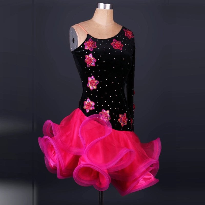 diamond-inlaid Latin dance competition dress imported velvet Latin dance dress for adult performance - 