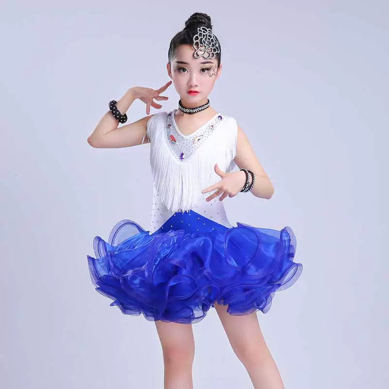 Children's fringed Latin dance skirt children's children's Latin dance dress game performance clothing new tassels pettiskirt - Moderndancedress.com