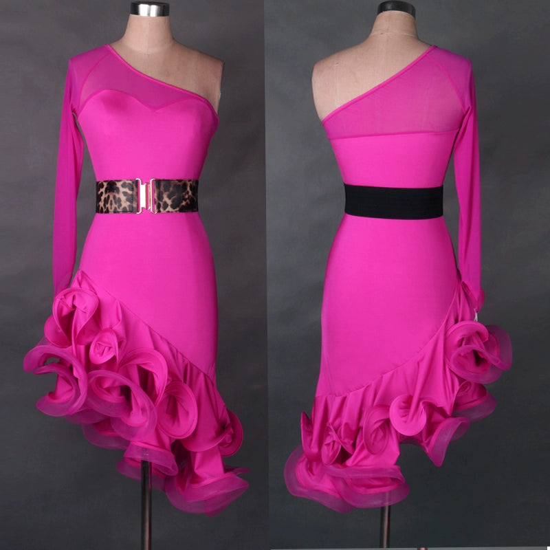 Latin Dance Dresses Women's Performance Spandex / Organza Crystals / Rhinestones Long Sleev Dress
