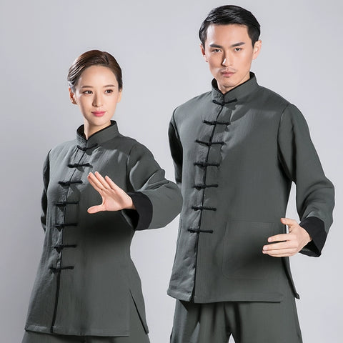 Tai Chi clothing men's linen morning practice layman suit Chinese style long sleeve exercise clothes women suit