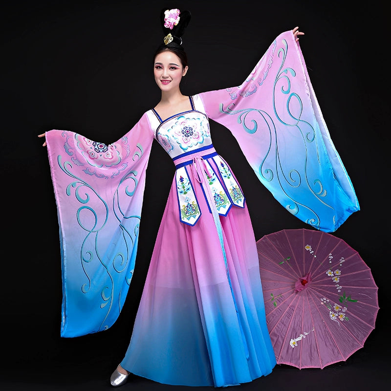 Chinese Folk Dance Costumes Classical Dance Costume Female Chinese Style Modern Watersleeve Dance Costume Umbrella Dance Ancient Chinese Dress Skirt Adult