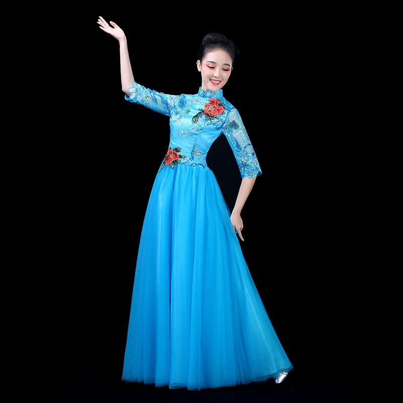 Chinese Folk Dance Costume Opening Dance Dress, Dance Dress, Chorus Costume, Modern Dance Chorus Leader Dress, Song and Dance Costume - Moderndancedress.com