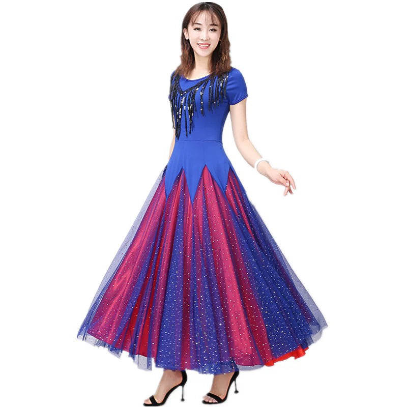 Women's Ballroom Dance Dresses Modern Skirt Waltz Show Big Dress Tango Competition Dress National Standard Dance Dress Skirt - Moderndancedress.com