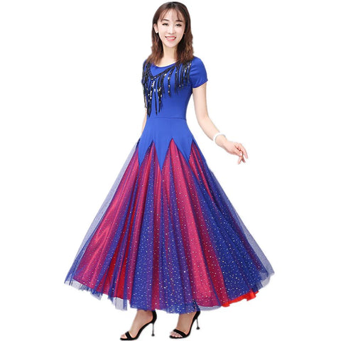 Women's Ballroom Dance Dresses Modern Skirt Waltz Show Big Dress Tango Competition Dress National Standard Dance Dress Skirt - Moderndancedress.com