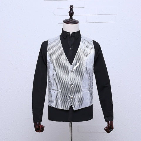 Men's performance costumes, sequins, vest, stage dress, vest, photo studio, camera, chair, master, seven colors. - 