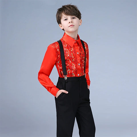 Children's sequins shirt dress chorus suit host clothes performance clothing - 