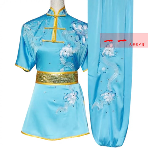 Martial Arts Clothes Kungfu clothes Short-sleeved Wushu Performance Clothes for Men Women Long Boxing Gongfu Embroidery Competition Costume for Taekwondo