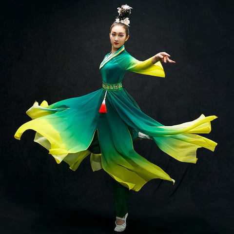 Chinese Folk Dance Costumes Classical Dance Costume Female Chinese Style Modern Dance Costume Chiffon Umbrella Skirt Adult