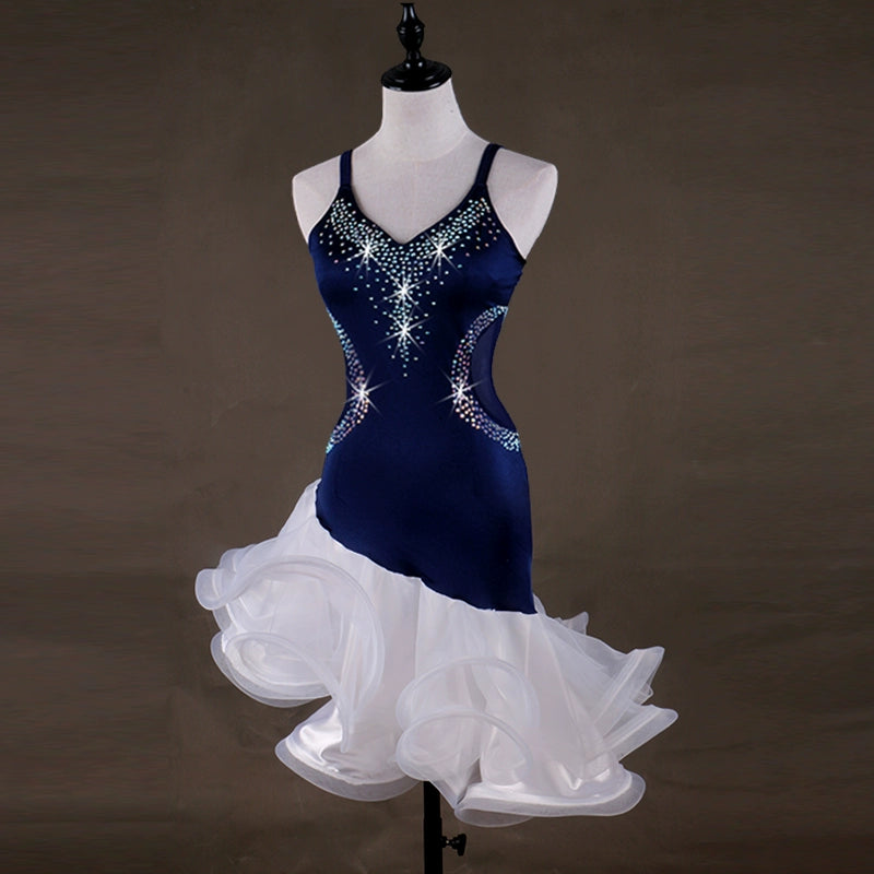 Latin Dance Dresses Women's Performance Spandex Crystals / Rhinestones Sleeveless High Dress - Moderndancedress.com