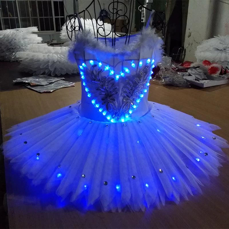 Fluorescent ballet skirt performance suit, luminous pengpeng skirt, blue dancers, opening dance, School Art Troupe performance costume. - 