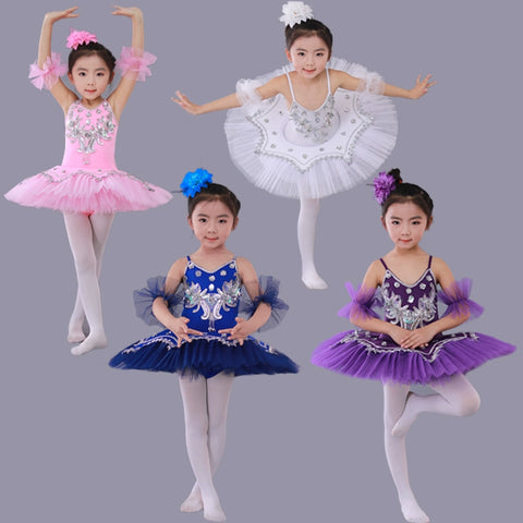 Girls Ballet Dance Dresses Children's Ballet Skirt Hanging Swan Ballet Costume Performance Dress Princess Pengpeng Skirt Performance Dress - 