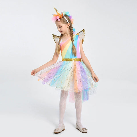 Baby Kids Dresses For Girls Unicorn Party Dress Christmas Dress Rainbow Tulle Children Clothing Halloween Costume 3 4 6 8 Years - 