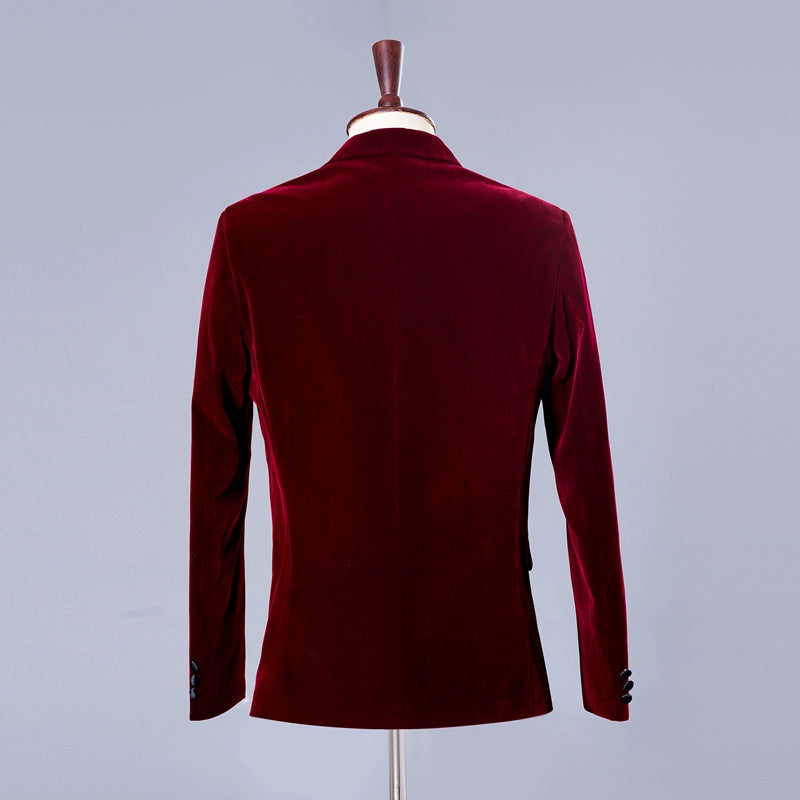 Male casual dress host suit suits singer costumes groom business suits wine red velveteen blue - Moderndancedress.com