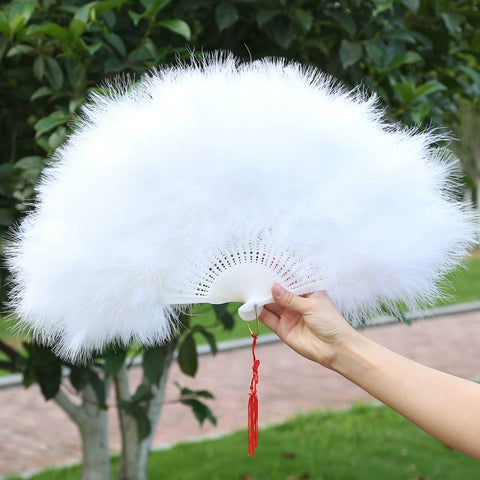 Dance Fan Feather Fan Walking Show Cheongsam Performing Adult Children's Pure White Chinese Wind Classical Peacock Dance - 