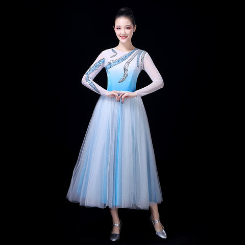 Chinese Folk Dance Costume Modern Dance Costume Dance Dress Female Adult Opening Dance Partner Skirt Long Stage Skirt Female - Moderndancedress.com