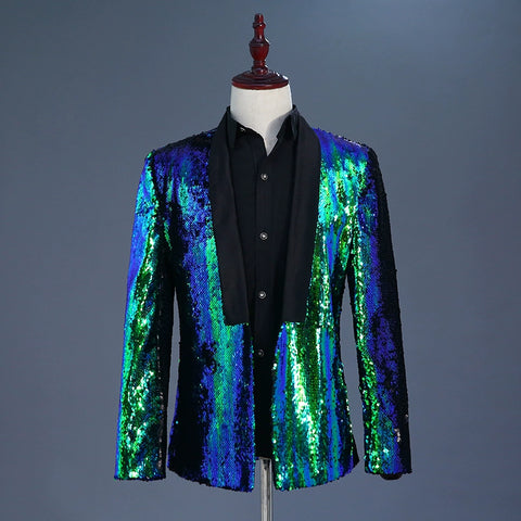 Men's Jazz Dance Costumes Men two-color sequins suit stage costume suit nightclub bar DJ singer host fashion jacket