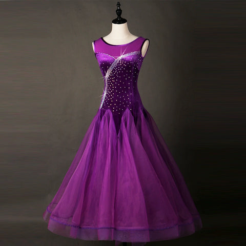 Ballroom Dance Dresses Sleeveless Modern Dresses High-end Diamond-inlaid National Standard Dance Competition Costume Waltz Dress Show Clothes - Moderndancedress.com