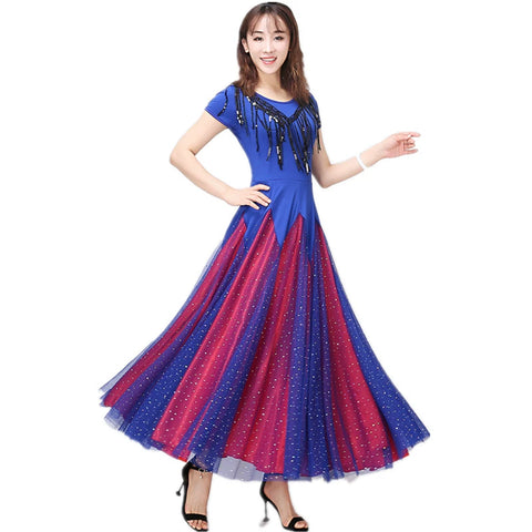 Women's Ballroom Dance Dresses Modern Skirt Waltz Show Big Dress Tango Competition Dress National Standard Dance Dress Skirt - Moderndancedress.com