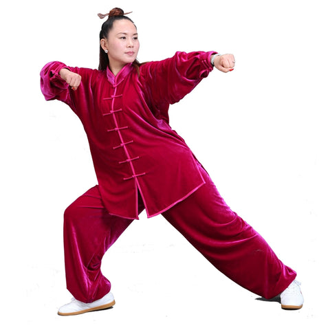 Wudang tai chi clothing gold velvet thickening men's exercise clothing female middle-aged martial arts wushu chinese kung fu performance clothing suit - Moderndancedress.com