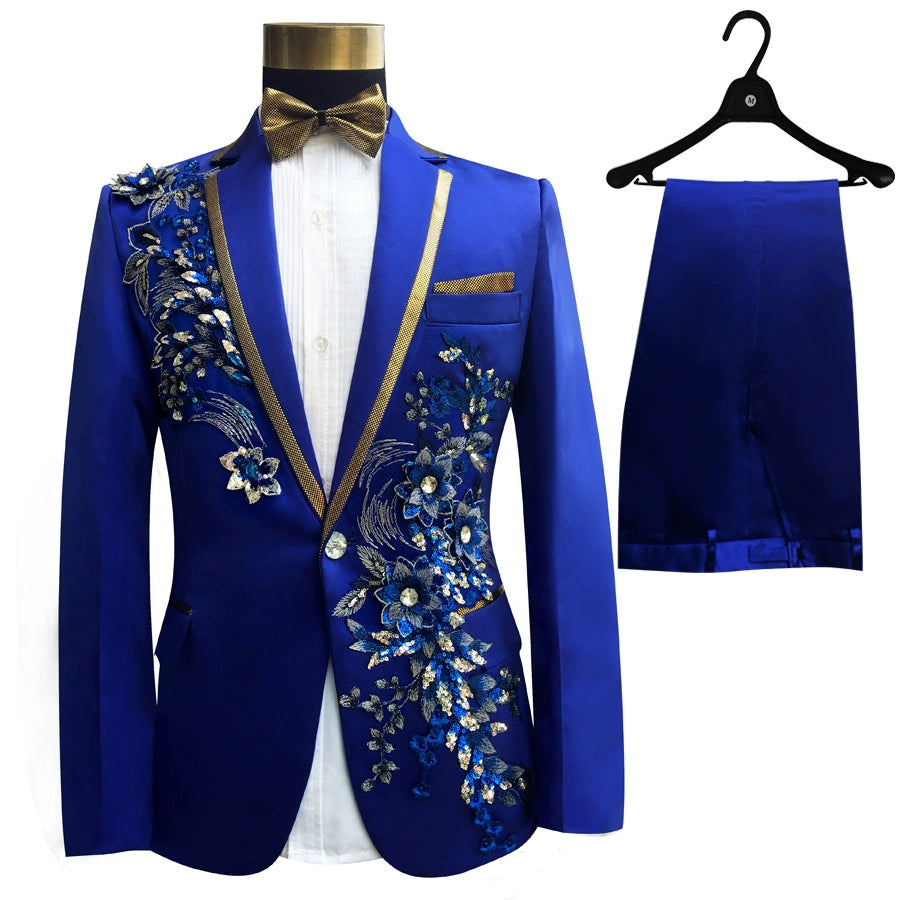 Passionate Male new wedding singer stage performance Slim prescription embroidered characteristics of the master suit suit