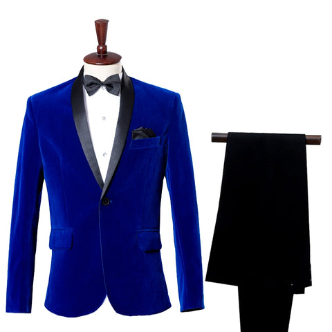 Male casual dress host suit suits singer costumes groom business suits wine red velveteen blue - Moderndancedress.com