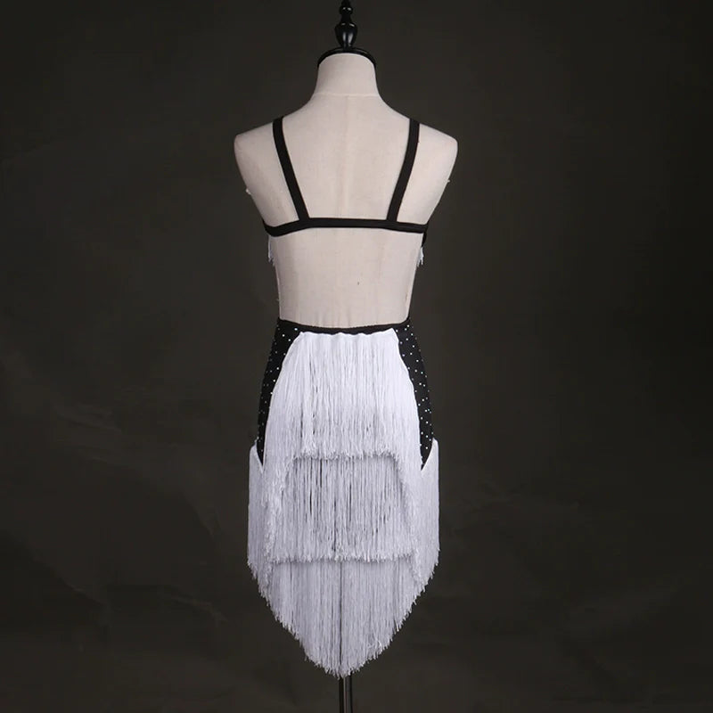 Latin Dance Dresses Women's Training / Performance Spandex / Tulle Tassel / Crystals / Rhinestones Long Sleeve High Dress - Moderndancedress.com