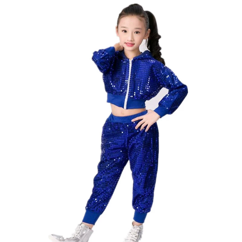 Girls Jazz Dance Costumes Sequins Jazz Dance Modern Hip-hop Dress Kindergarten Cheerleading Clothing for Primary and Secondary School Students - 