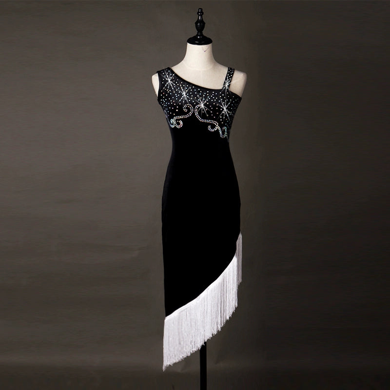 Latin Dance Competition Dresses with Diamonds Adult Dance Dresses Female Liuzhou Skirt and Suspender Latin Dance Performance Dresses - Moderndancedress.com