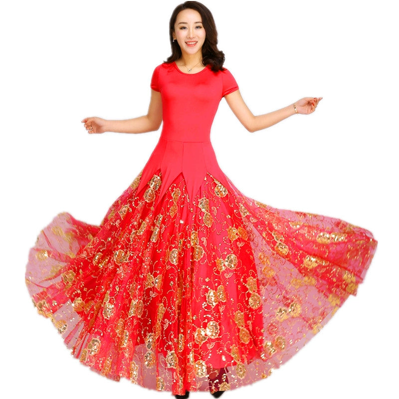 Women's Ballroom Dance Dresses Modern dress, national standard dance, Waltz exploratory dance, dress and half-length skirt performance Costume