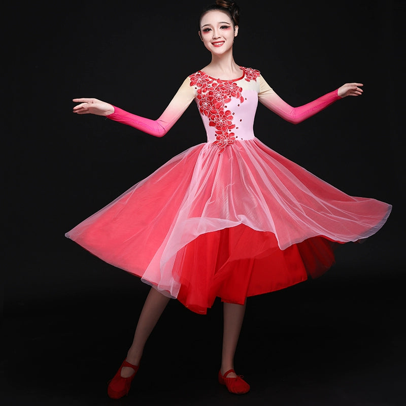 Chinese Folk Dance Costumes Modern long skirt classical dance costume opening dance dress performance dress chorus adult women - 