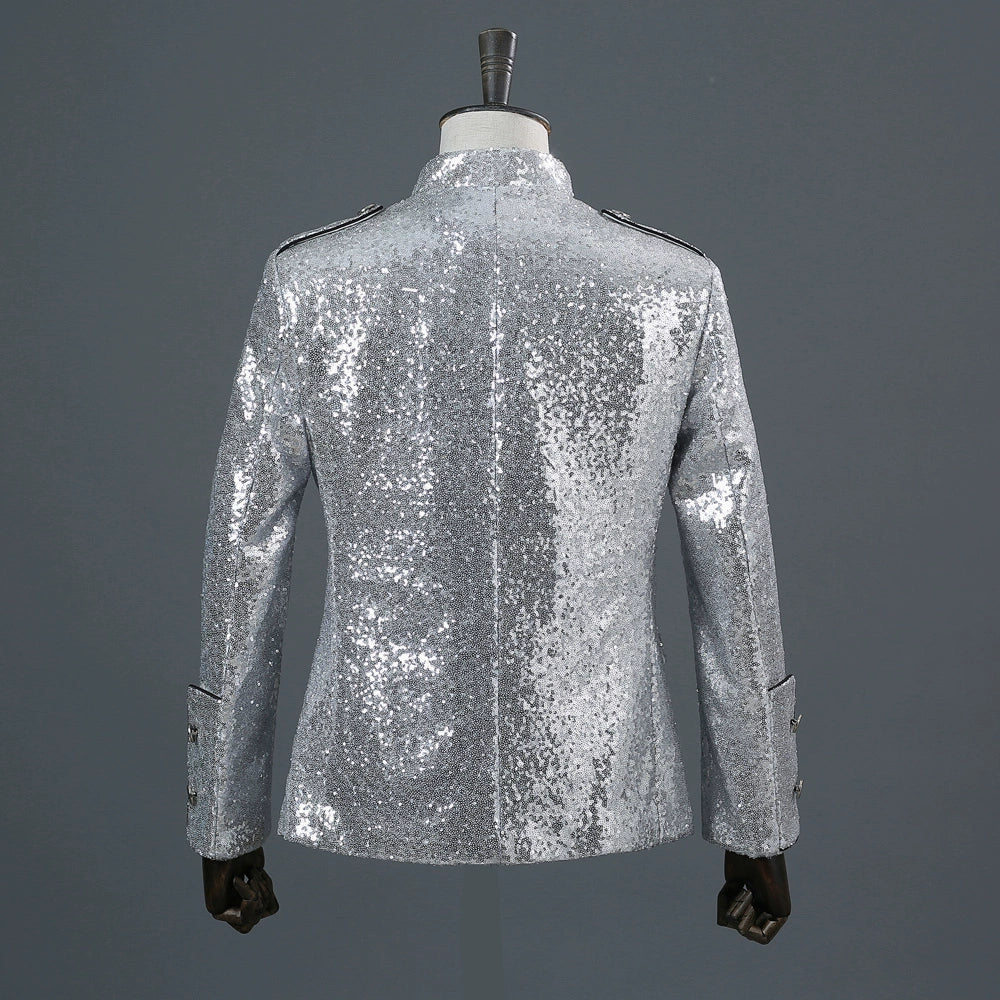 Men's Jazz Dance Costumes Sequined collar-trimmed suit men jacket DJ singer nightclub dress presides over the trend of jacket bar dress - Moderndancedress.com