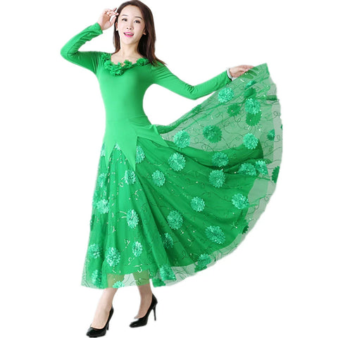 Women's Ballroom Dance Dresses Long sleeve modern dress Waltz dress performance dress national standard Tango dress - Moderndancedress.com