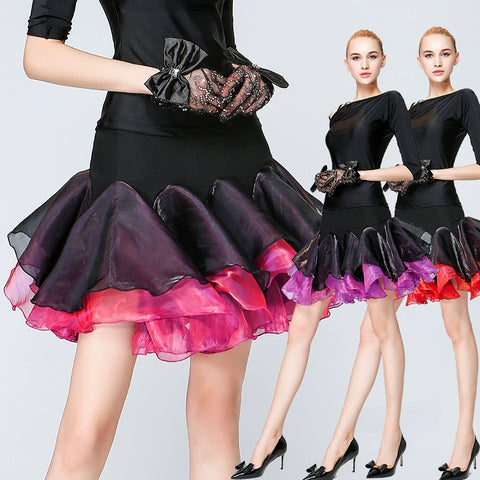 Ladies women Latin Dance Skirt in Plaza of High-grade ruffles latin Skirt and Short Skirt Practice Performing Skirt