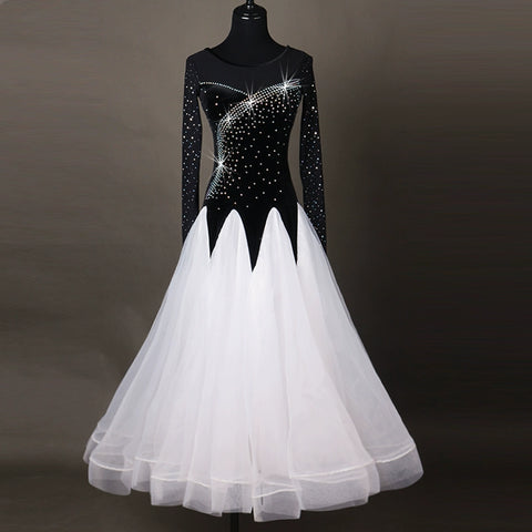 Ballroom Dance Dresses Women's Performance Chinlon Appliques / Splicing / Paillette Long Sleeve High Dress