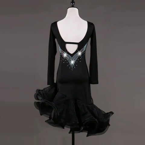 Latin Dance Dresses Women's Training / Performance Spandex / Tulle Tassel / Crystals / Rhinestones Long Sleeve High Dress - Moderndancedress.com