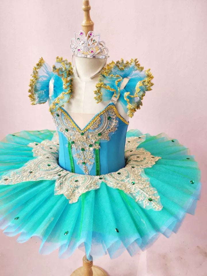 Girls Ballet Dance Dresses Ballet Skirt Children's Performance Dress Swan Lake Pengpeng Skirt with Gauze Skirt Blue-green Swan Dance Tuu Skirt - Moderndancedress.com