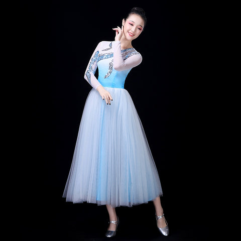 Chinese Folk Dance Costume Modern Dance Costume Dance Dress Female Adult Opening Dance Partner Skirt Long Stage Skirt Female - Moderndancedress.com