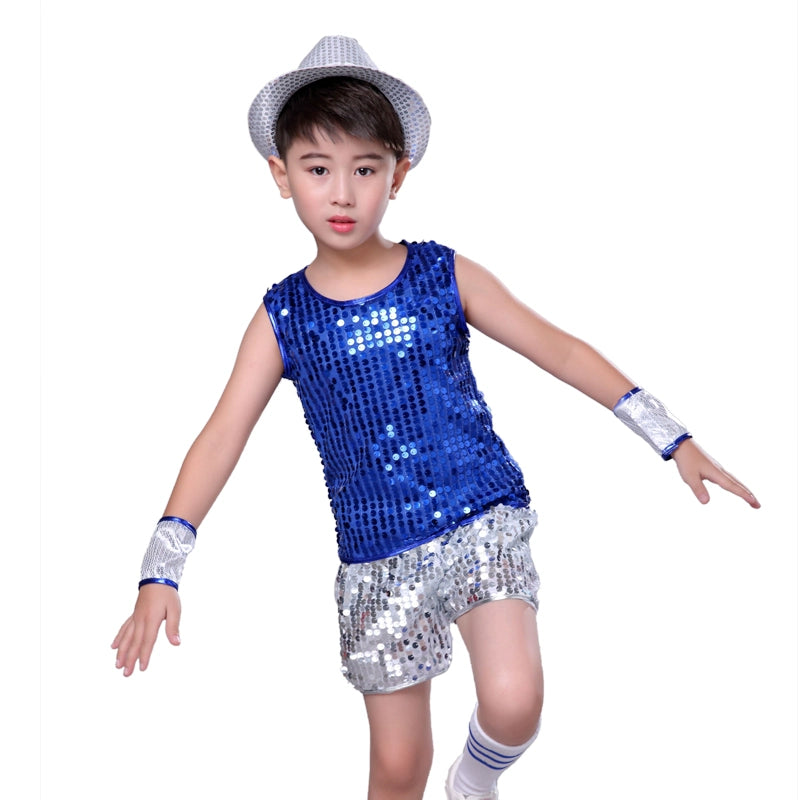 Girls Jazz Dance Costumes Sequins Boys Hip-hop Modern Dance Performance Costume Boys Stage Costume Children Jazz Dance Costume - Moderndancedress.com