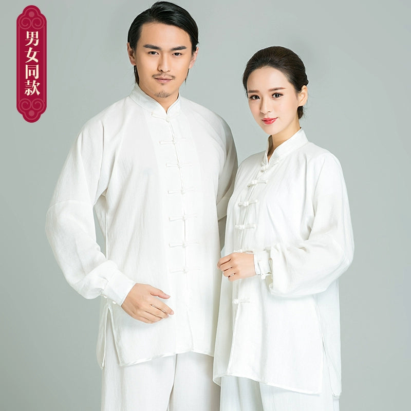 Cotton and linen Tai Chi clothing long sleeves men's martial arts performance morning exercise clothes Tai Chi clothing women - 