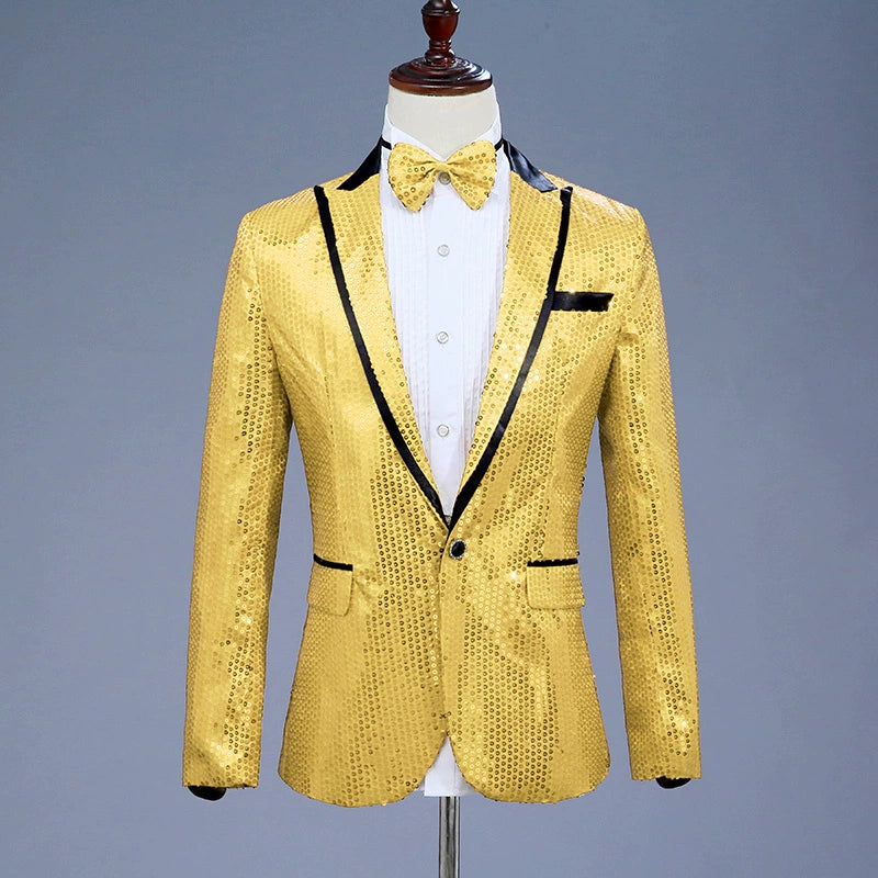 Men's Jazz Dance Costumes Sequins men suit jacket performance jacket nightclub singer presides over Korean version photo suit bow tie