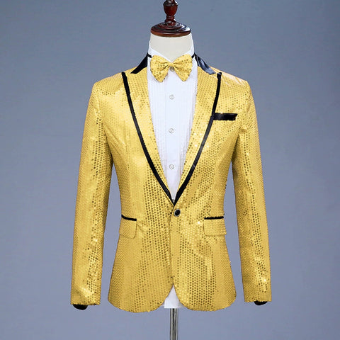 Men's Jazz Dance Costumes Sequins men suit jacket performance jacket nightclub singer presides over Korean version photo suit bow tie - Moderndancedress.com