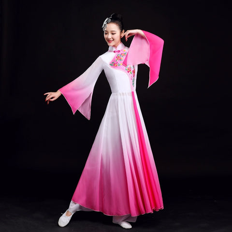 Chinese Folk Dance Costume Classical Dance Costume Narcissus Fairy Chinese Parachute Dance Skirt Fan Dance Costume Adults - Moderndancedress.com